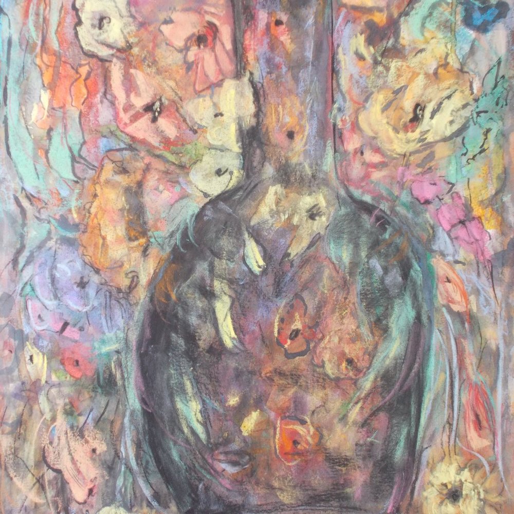 Original "Modern Vase" watercolor/pastels painting 18"x24"